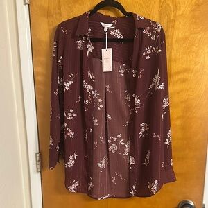 Candie's Red Relaxed 3/4 Sleeve Blouse with Notched Collar